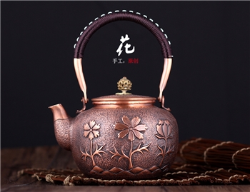 五金优选 茶具茶壶1.2L新款纯手工花图案铸铜壶高档礼品无铅安全饮水铜壶