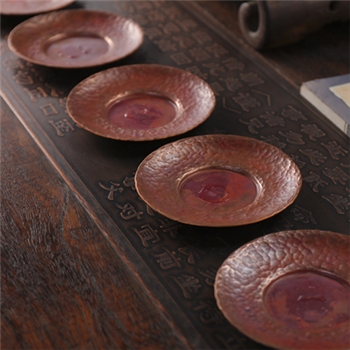 铜器时代纯手工紫铜锤纹茶杯垫家用茶具直径10cm