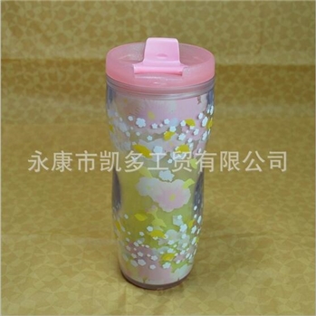 【实力厂家】韩国品质耐热推盖曲线创意樱花花瓣星巴塑料杯防漏