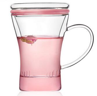 时尚水杯 单层三件式花茶水杯 耐热玻璃杯 创意玻璃杯