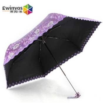 2016年新款黑胶防晒防紫外线遮阳伞 小女生折叠三折晴雨时尚洋伞