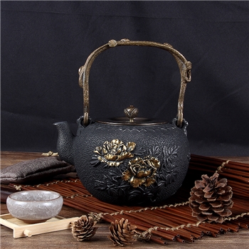凤凰牡丹鎏金铸铁壶铁壶铸铁泡茶专用烧水壶电陶炉煮茶器铁茶壶煮水壶