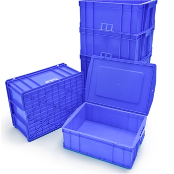 347*248*94加厚方形带盖物流箱全新料收纳箱 蓝色